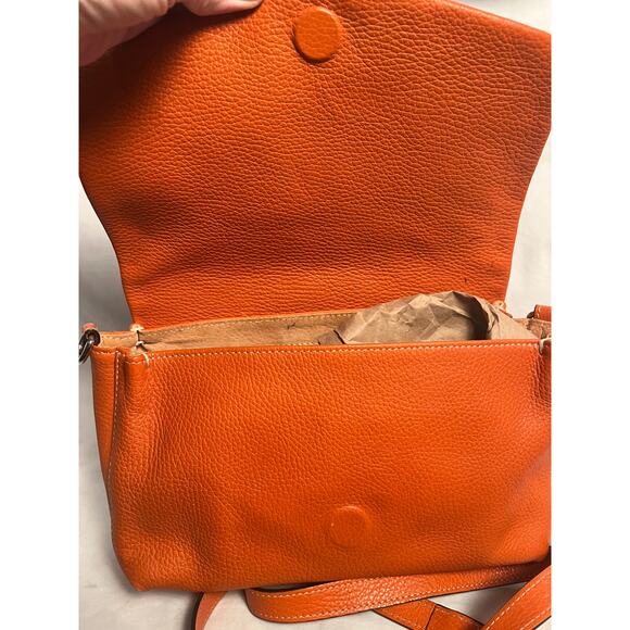 Laurent Effel Orange Leather Crossbody Bag Made in Italy | Cutout Flap - Picture 2 of 7